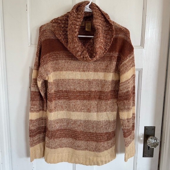 Wrangler rust orange/cream striped turtleneck sweater size medium - Picture 1 of 6